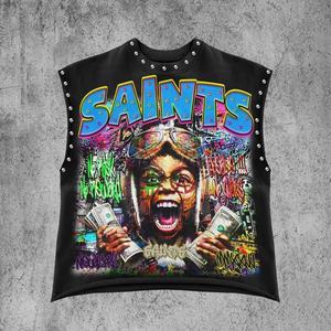 <b>Men's</b> Casual Style <b>Cropped</b> Tank <b>Top</b> 100% Heavy Cotton Gym Workout Shirt with Acid Wash DTG Logo Print Boxy Fit T-Shirts - Product Image 3