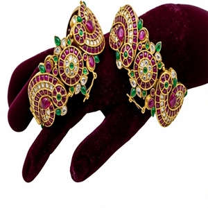 Stunning <b>Gold</b> Plated Flower Pattern <b>Bangle</b> Bracelet <b>Set</b> For Women Wedding Vintage Style Alloy Jewelry With Zircon Stones - Product Image 2