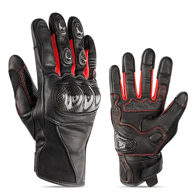 Custom Outdoor Racing Touch Screen Hand Protection Non-slip Goatskin Leather Riding Motorcycle Gloves