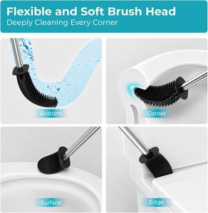 Support de brosse de toilette écologique avec brosses en silicone, construction en PP, design compact, style raclette pour salle de bain - Product Image 5