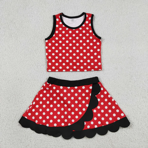 Conjunto de Ropa Deportiva para Bebés y Niñas, Listo para Enviar, Camiseta Roja con Puntos, Falda con Volantes, Pantalones Cortos, Estilo Yoga - Product Image 2