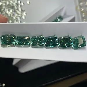 Wholesale Rectangle 5ct/8ct Radiant Ice Crushed Cut Natural Blue Green Color Synthetic Moissnaite Diamond For Jewelry Making