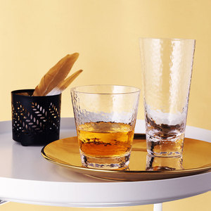 Hot Sale Transparent <strong>Glass</strong> <strong>Water</strong> Cup Hammer Pattern Creative Hand Drawn Highball <strong>Glass</strong> Juice <strong>Glasses</strong> with Gold Rim - Product Image 3