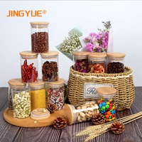 Dapur Rumah Kecil Kedap Udara Bambu Tutup Mini Kaca Jar Jelas Wadah Penyimpanan Makanan untuk Teh Spiecs Bubuk Kopi Permen Set dari 8