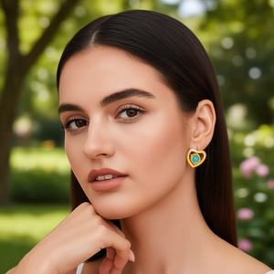Fashion <b>Stud</b> <b>Earrings</b> Heart Shape PVD Gold Plated 316L Stainless Steel <b>Turquoise</b> Stone Jewelry for Women - Product Image 3