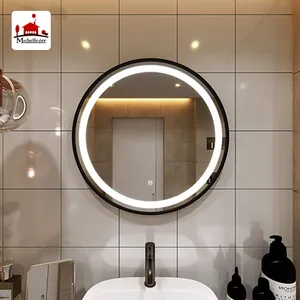 24 30 36 Inch Etl Black Metal Out Frame Ronde Glazen Led Dimmen Verlichting En Fogless Verlichting Circulaire Badkamer Muur spiegel