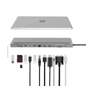 12 In 1 usb-c Hub ile ekran bağlantı noktası 8K Hdtv tip C istasyonu yerleştirme standı gri Dp mst Hub çift ekran tipi C Hub üçlü ekran