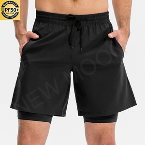 2 in 1 Mens Grey Shorts Double <b>Layer</b> Compression Shorts Mens Sports Gym Running Breathable Shorts - Product Image 1