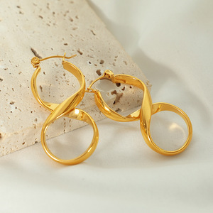 Geometric Hoop Earrings Gold Silver <b>Titanium</b> Steel Party Jewelry EH167 - Product Image 2