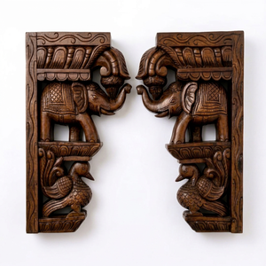 Wood Carved Elephant Wall Bracket Art Deco Bamboo Wood Corbel Brown <b>Decorative</b> Wall Sculpture for Home Anniversary Wall Hanging - Product Image 1