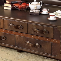 Table basse de style américain rétro, de style européen, classique du milieu du siècle, avec rangement pour cigares, pour salon, en cuir véritable vieilli