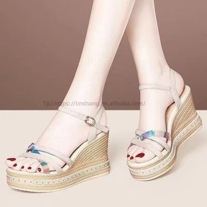 Women Color Block European and American Style <b>Wedge</b> <b>Sandals</b> Summer New Cross Strap Thick Sole Colorful <b>Platform</b> <b>Sandals</b> - Product Image 3