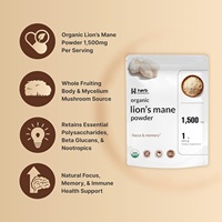 Poudre de champignon Crinière de lion biologique pour adultes, issue de mycélium de champignon à fruits entiers, OEM ODM, améliore la mémoire et le sommeil, 24 mois