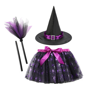 Re Mcgreen stella retato zucca tutù abito da strega e scopa soffice gonna 3 pz Set ragazza abito corto tutù maglia viola - Product Image 2