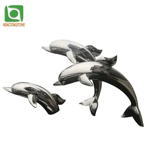 Outdoor Garden Decoration Metal Mirror Polished Stainless Steel Dolphin Statue