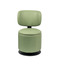 Taburete Redondo Verde con Respaldo Fijo, Giratorio 360 Grados, de Cuero PU, con Gran Espacio de Almacenamiento Interior para Dormitorio o Vestidor