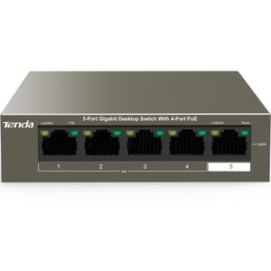 สวิตช์ <span class=keywords><strong>Tenda</strong></span> TEG1105P 5 พอร์ต Gigabit PoE พร้อมระบบป้องกันฟ้าผ่า 4 พอร์ต PoE  แบบ Unmanaged ตัวเครื่องโลหะ สำหรับกล้อง IP - Product Image 1