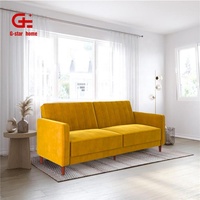 Canapé convertible moderne 3 places en tissu de velours bleu Futon tufté Meubles de maison Canapé de salon Caractéristique pliable pour hôtels