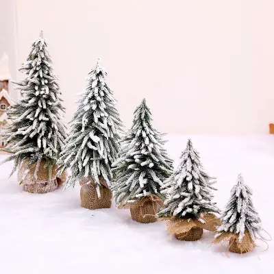 Christmas Decorative tree Flip Frosted Alpine Black Tabletop Fiber Optic Snowing Christmas Tree