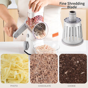 مبشرة جبن دوارة للمطبخ من الفولاذ المقاوم للصدأ 304، قطاعة خضروات وفواكه يدوية 3 في 1 بمقبض - Product Image 5