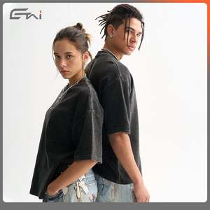 En Stock Vintage Gaufre T-shirts 250 Gsm Boxy Recadrée Surdimensionné Street Wear Côtelé Ras Du Cou t-shirt pour Hommes - Product Image 5