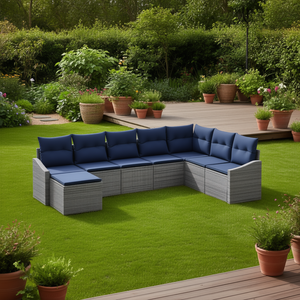 Conjunto de Sofá de Jardín de Ratán Sintético Gris con Cojines, 8 Plazas, Muebles de Exterior, Diseño Contemporáneo - Product Image 2