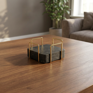 Ensemble élégant de 4 dessous-de-verre en marbre noir naturel, fabriqués à la main, durables, élégants et fonctionnels pour la maison, le bureau et la salle à manger - Product Image 5