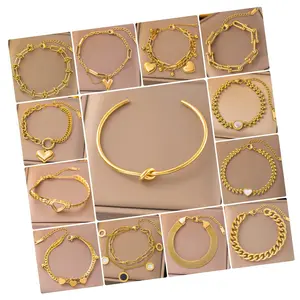 Wholesale Jewelry Waterproof 18k Gold Plated Love Heart Anti Tarnish Solid Stainless Steel Chain Charm Bracelet