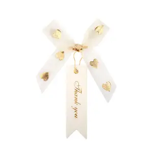 Wholesale Gold Print Ribbon Bow Gift Packaging Box Bow Black Tag Card Bow