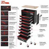 Armoire à outils mobile RT TOOL à 12 tiroirs, en bois massif, avec serrure à clé, roulettes à frein et panneau perforé latéral