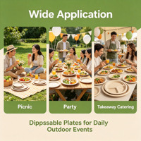 Assiettes en Fibre de Bambou Compostables (Lot de 50) – Plateaux Repas Résistants à l'Huile et aux Fuites, Adaptés au Micro-ondes – Idéales pour Fêtes, Mariages, Camping, Pique-niques