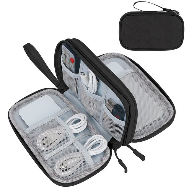 Electronics Organizer Bag Durable Waterproof Double-Layer Travel Case for All Cables Adapters Portable Tech Pouch with Handle