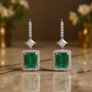 Boucles d'oreilles pour femmes en or blanc avec diamants taille émeraude certifiés GIA, style classique pour mariage - Product Image 2