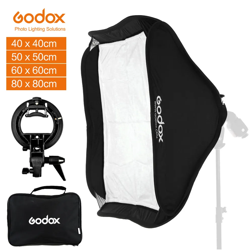 Godox Kit Lampu Flash Softbox, 40Cm 50Cm 60Cm 80Cm Yang Dapat Disesuaikan + Braket Tipe S untuk Perekaman Studio Speedlite