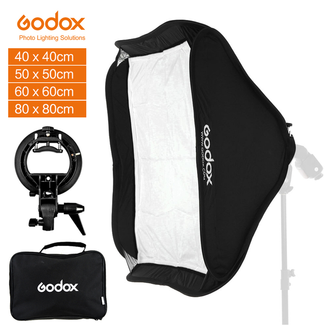 Godox 40cm 50cm 60cm 80cm Ajustable Speedlight Flash Softbox + S Type Bracket Bowens Mount Kit for Speedlite Studio Shooting