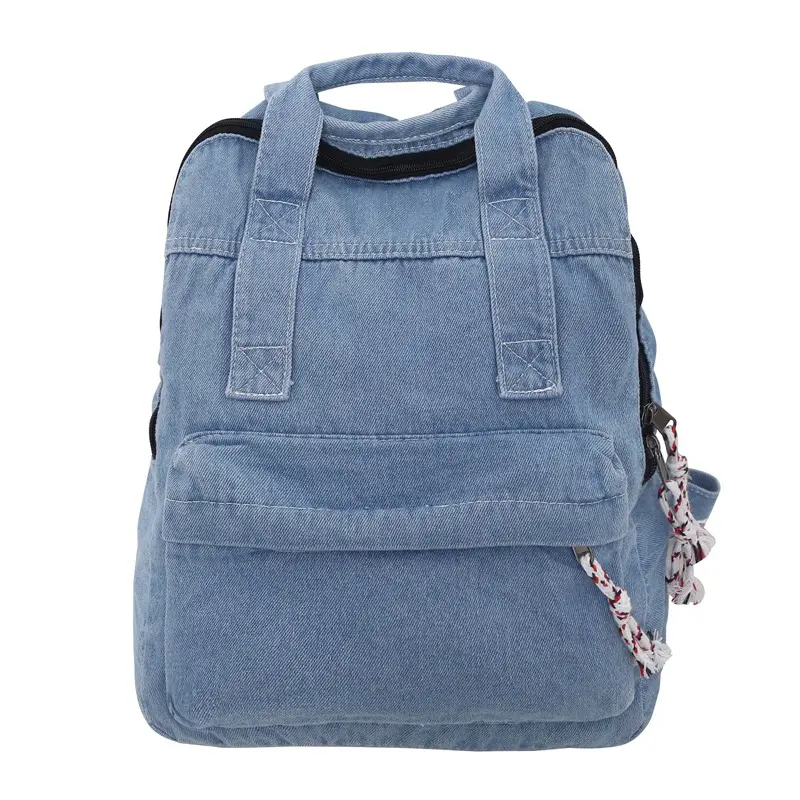 Oem Aangepaste Logo Fabriek Grote Capaciteit Tiener Unisex Schooltas Retro Denim Canvas Rugzak Voor Studenten