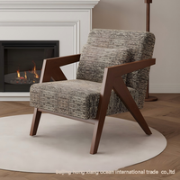Fauteuil d'appoint en bois massif de style moderne du milieu du siècle, revêtu de tissu en lin, pour salon, fauteuil de détente individuel