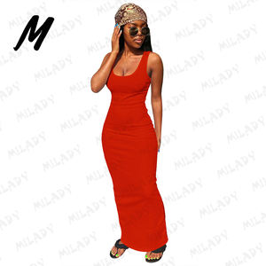 制造商定制标志紧身长休闲女装女式无袖棉质俱乐部马克西女式休闲装带头带 - Product Image 6