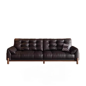 Luxury Vintage Style Leather <b>Sofa</b> Solid <b>Wood</b> <b>Frame</b> Living Room Minimalist Design High-End Combination - Product Image 5