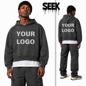SEEK Sudadera con Capucha Corta Personalizada al por Mayor, 450GSM, de Alto Gramaje, con Capucha Cruzada, Corte Holgado, Bolsillo Canguro, Estilo Urbano, OEM ODM - Product Image 1
