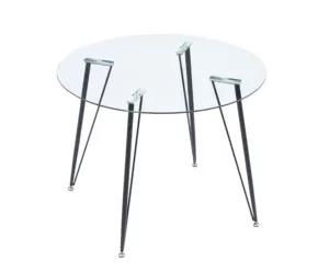 斯堪的纳维亚圆形玻璃顶餐桌黑色锻铁腿桌