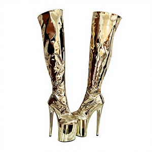 Handmade women's western silver chrome over-<b>knee</b> boots with <b>high</b> heels and thick soles, exotic style dance shoes - Product Image 1