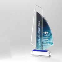 Trophée et récompense personnalisés pour entreprise, en cristal, avec impression couleur, en forme de voilier, en verre cristal