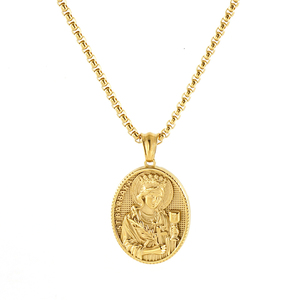 Collar con Colgante de Cadena de Eslabones de Acero Inoxidable Chapado en Oro de 18K, Estilo Hip-Hop Retro, Unisex, con la Imagen de la Virgen María, para Regalo - Product Image 1