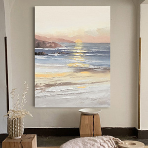 Pintura al Óleo de Paisaje Marino al Atardecer de la Aldea de Dafen, Arte Texturizado Hecho a Mano, Decoración de Pared Moderna y Minimalista para Sala de Estar, Sin Marco - Product Image 4