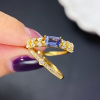 Factory Wholesale Fashion Luxury 18K Gold Plated 925 Sterling Silver Natural Tanzanite Ring Women's Wedding Party Birthday Gift