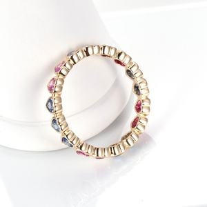 Bague tendance arc-en-ciel, coupe cœur, or jaune 9k, corindon, pour femmes, émeraude de laboratoire - Product Image 4