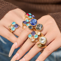 Bague Mlluki en acier inoxydable avec diamant, plaqué or 18 carats PVD, vintage, colorée, inaltérable