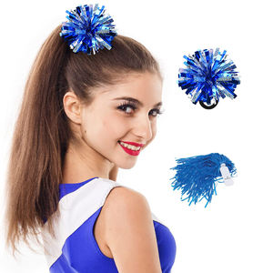 Pompones metálicos de 2 colores, soporte elástico para cola de caballo, cuerdas para el cabello, regalos de alegría para el equipo, vacaciones, juego de voleibol de porristas - Product Image 2