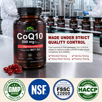 SOLOTREE Coenzyme Q10 Personnalisé 500mg Gélules Molles 120pcs Marque Privée avec Huile MCT Antioxydant Énergie Cellulaire Soin Cardiaque Complément Alimentaire